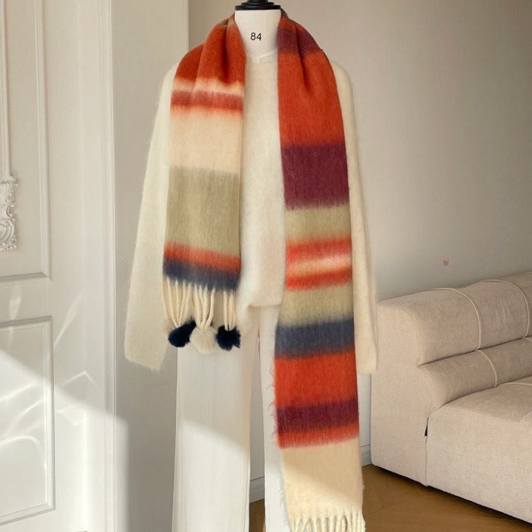 Rainbow Mohair Tassel Scarf – 1color Above 175cm scarves and wraps