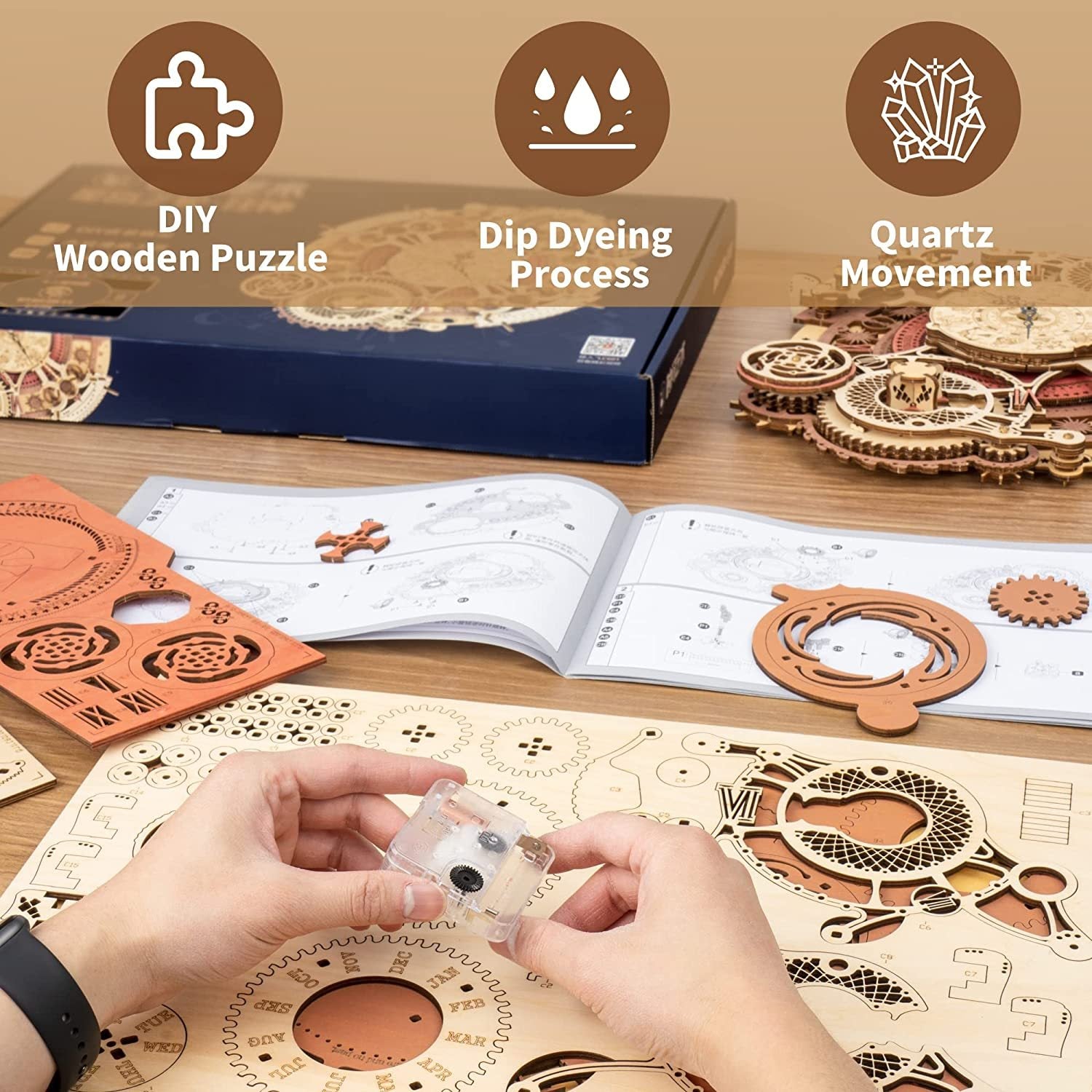ROKR Zodiac Wooden Clock 3D Puzzle Kit – Functional Wall Art