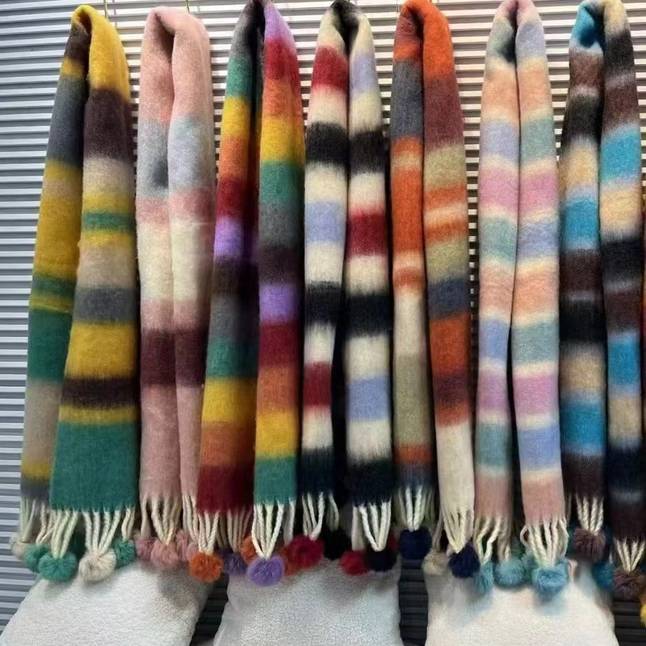 Rainbow Mohair Tassel Scarf – 2color Above 175cm