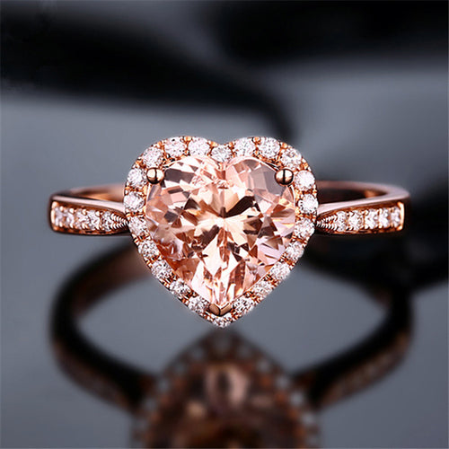 18K Gold Plated Heart Ring – Rose Orange Diamond Style – Rose Gold Adjustable Opening rings