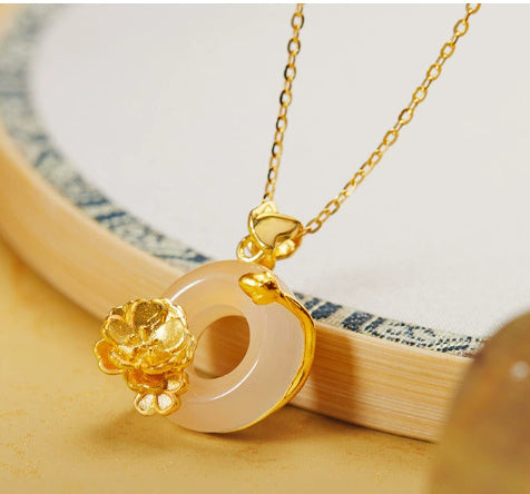 White Chalcedony & Sterling Silver "Love Blossom" Necklace