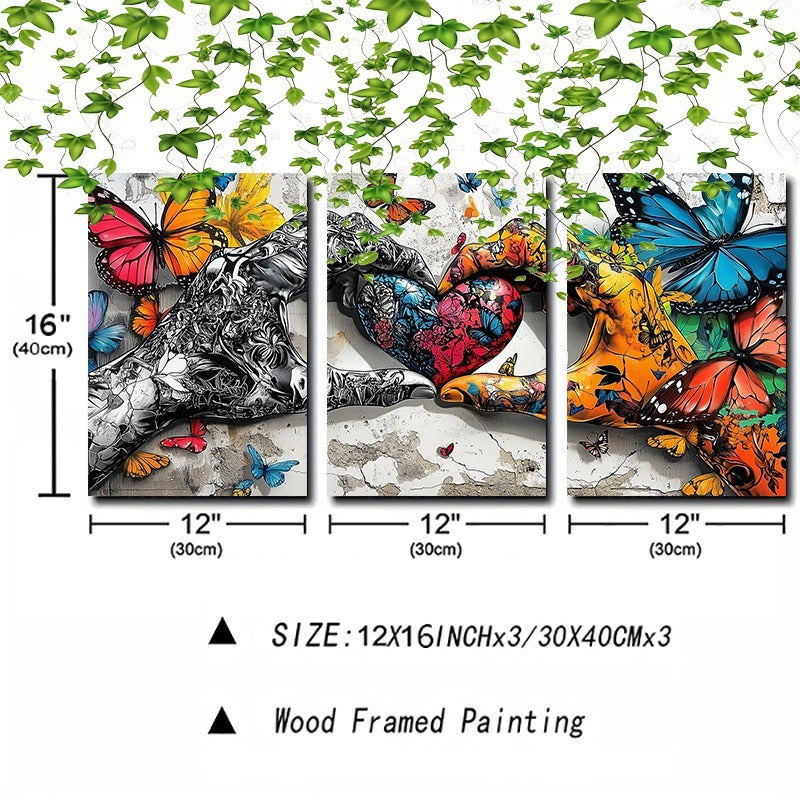 3-Piece Graffiti Love Canvas Wall Art – Framed Street Style Print Set – 32x16inch