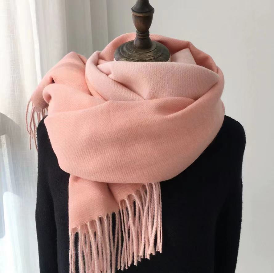 Double-sided Wool Scarf Shawl with Tassels – Matcha Green 60X195CM With Tassels
