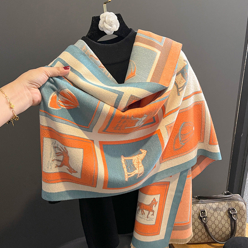 Carriage Print Cashmere-Feel Scarf