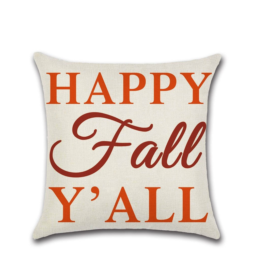 Pillow with 'Happy Fall Y'all' text on a white background