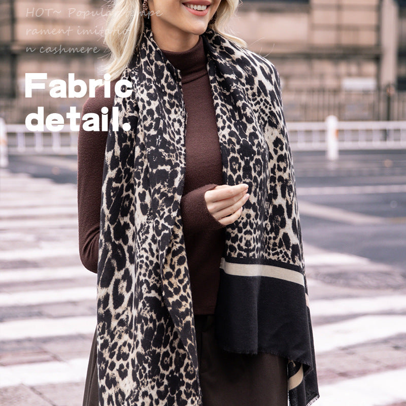 Leopard Print Cashmere-Feel Scarf – Wild Yet Elegant – Black Leopard Print 190X60CM scarves and wraps