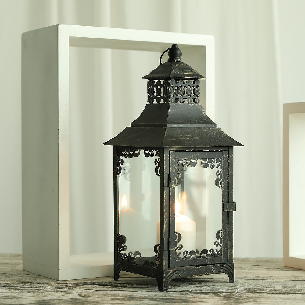 Vintage Iron Glass Candle Lantern – 3 Colors – Red brush black
