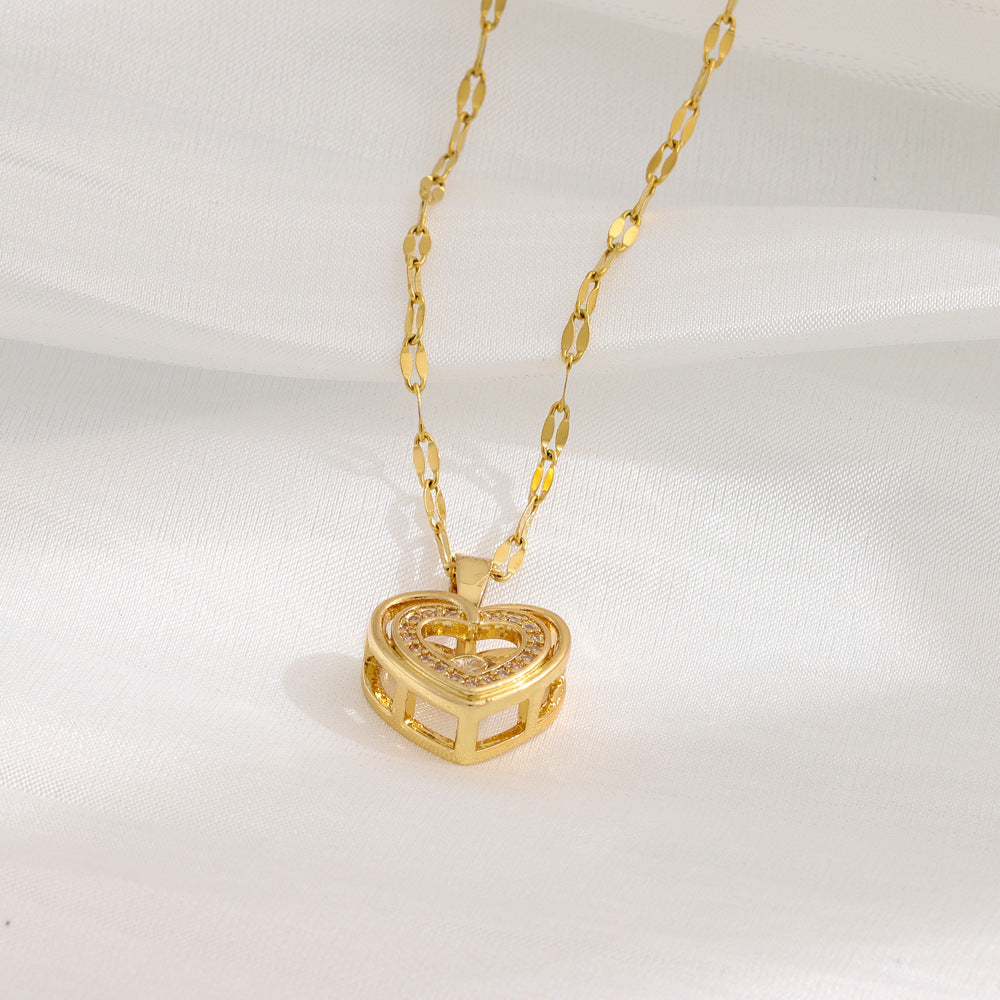 Double-Layer Love Necklace – Titanium Steel & Rhinestones