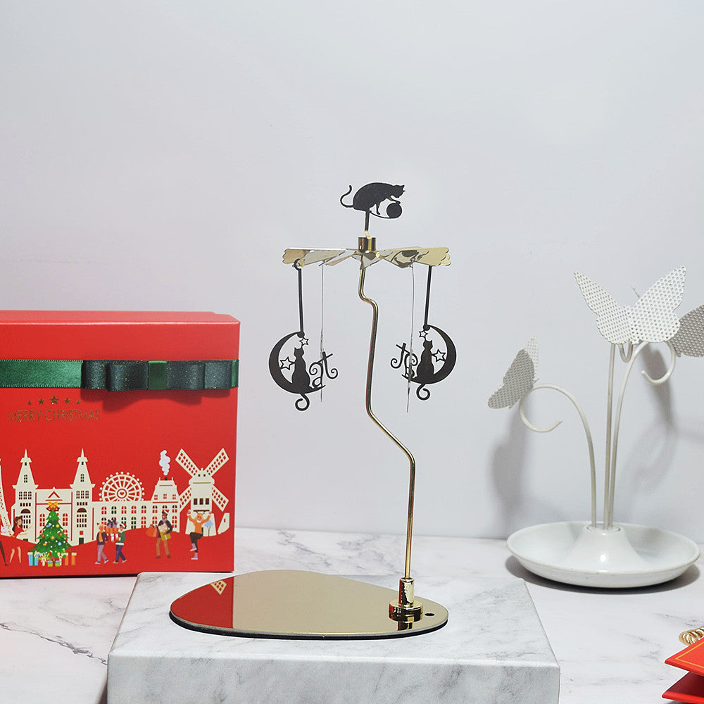 Rotating Candle Holder – Elegant Spinning Design – Golden Mother And Son Cat