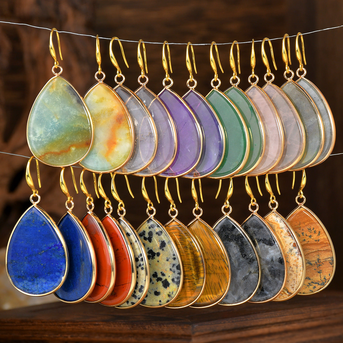 Women’s Retro Natural Stone Drop Earrings – Multicolor Gemstone Variants – Amazon Stone earrings