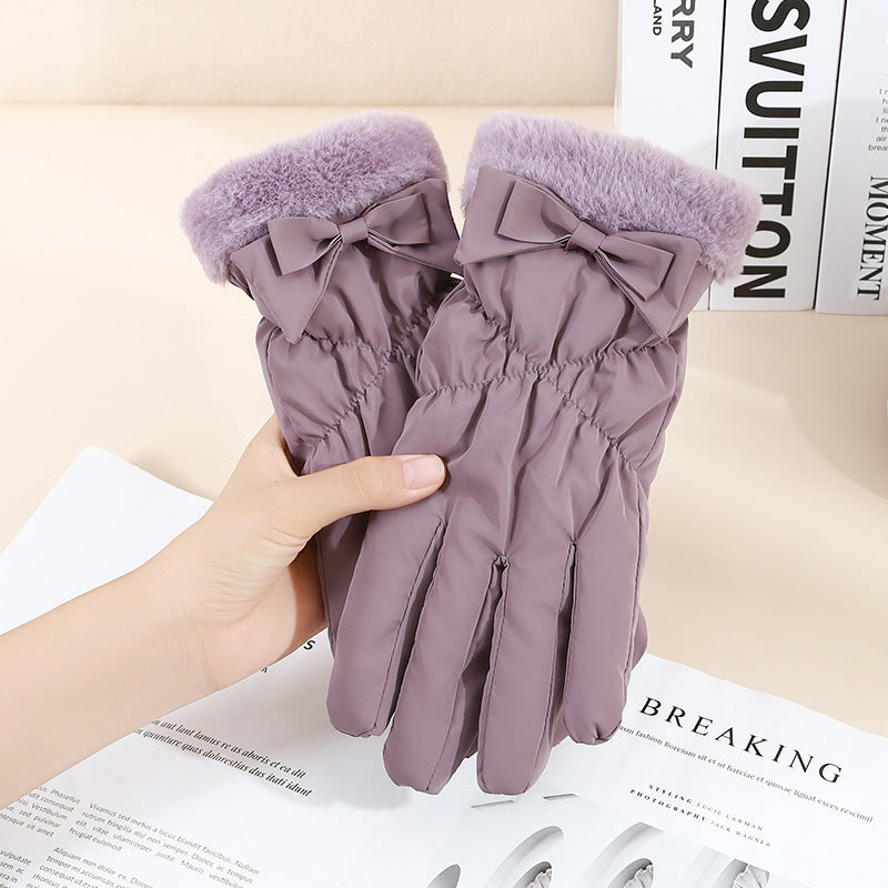 Elegant Winter Gloves with Bow Accent – Fleece Lined Touchscreen