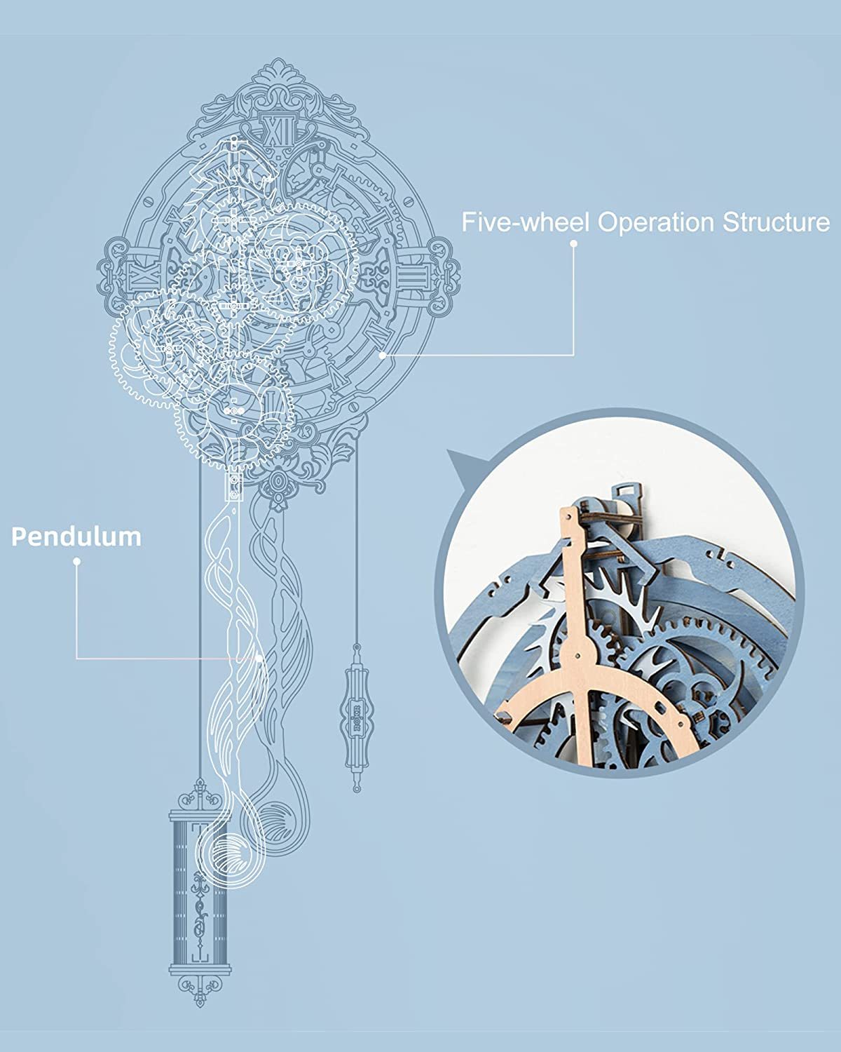 ROKR Romantic Notes Wooden Clock 3D Puzzle Kit – Elegant Wall Décor