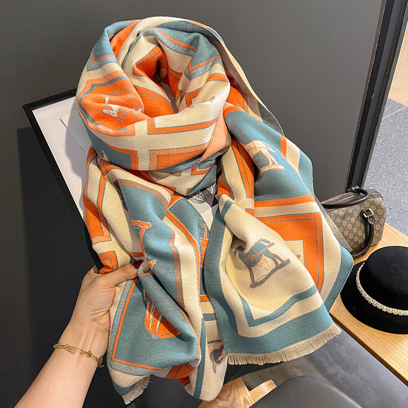 Carriage Print Cashmere-Feel Scarf – FYR150 Orange 65x185cm