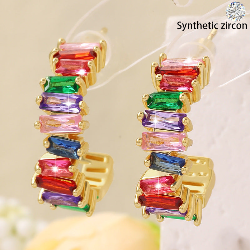 Rainbow Gemstone Hoop Earrings – Gold Plated