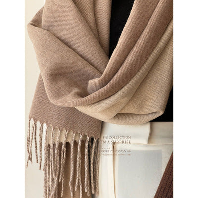 Double-sided Wool Scarf Shawl with Tassels