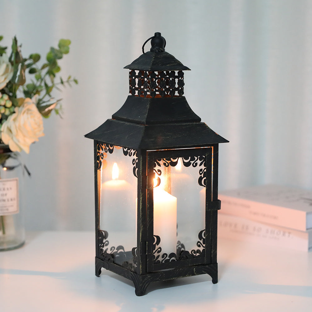Vintage Iron Glass Candle Lantern – 3 Colors – Black brush gold candle holders
