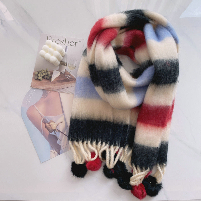 Rainbow Mohair Tassel Scarf – 5color Above 175cm