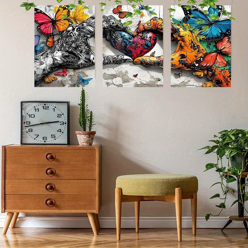 3-Piece Graffiti Love Canvas Wall Art – Framed Street Style Print Set – 16x12inch
