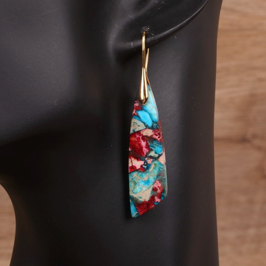 Geometric Flower Shape Pendant Earrings – Blue