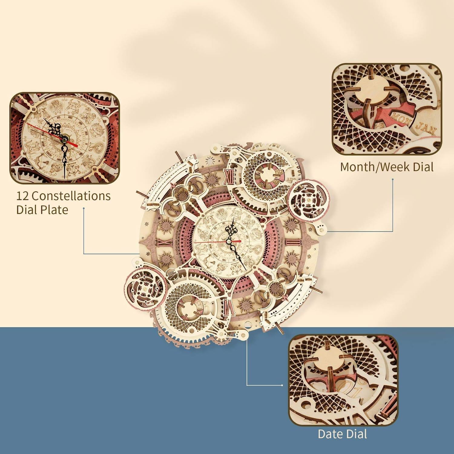 ROKR Zodiac Wooden Clock 3D Puzzle Kit – Functional Wall Art