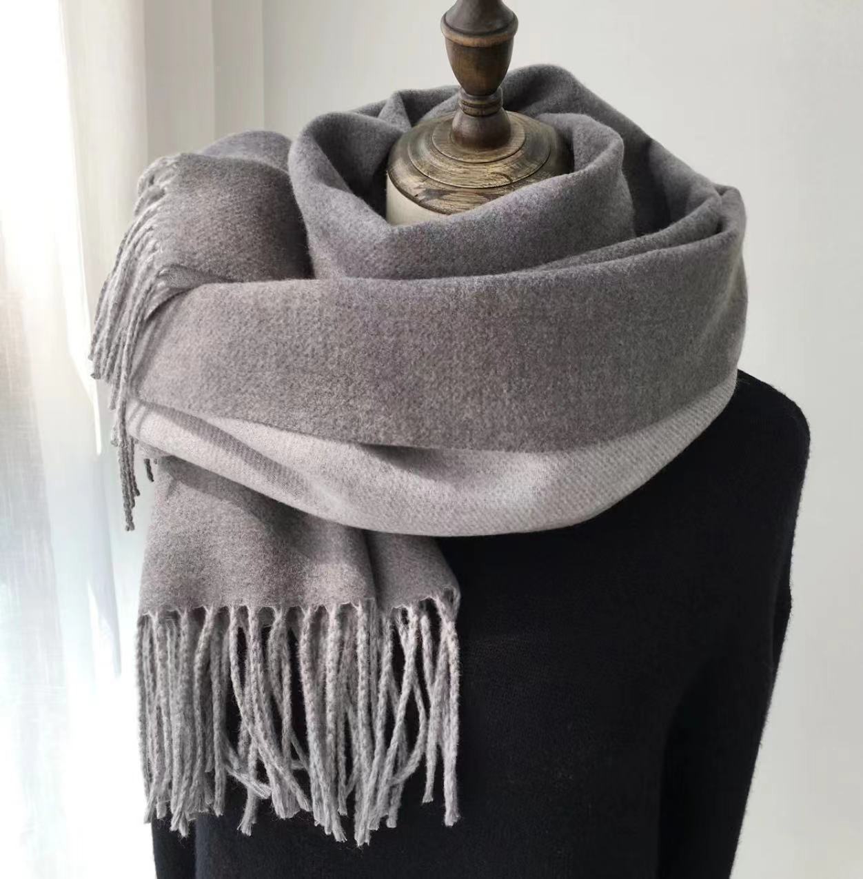 Double-sided Wool Scarf Shawl with Tassels