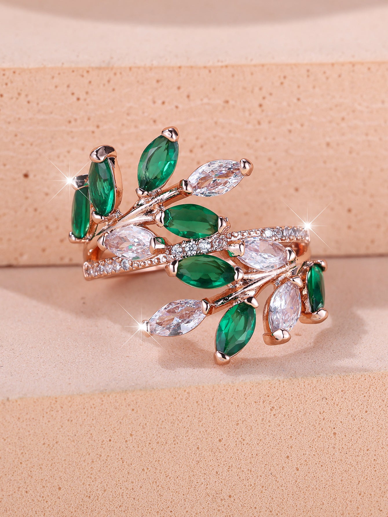 Horse Eye Zircon Leaf Ring