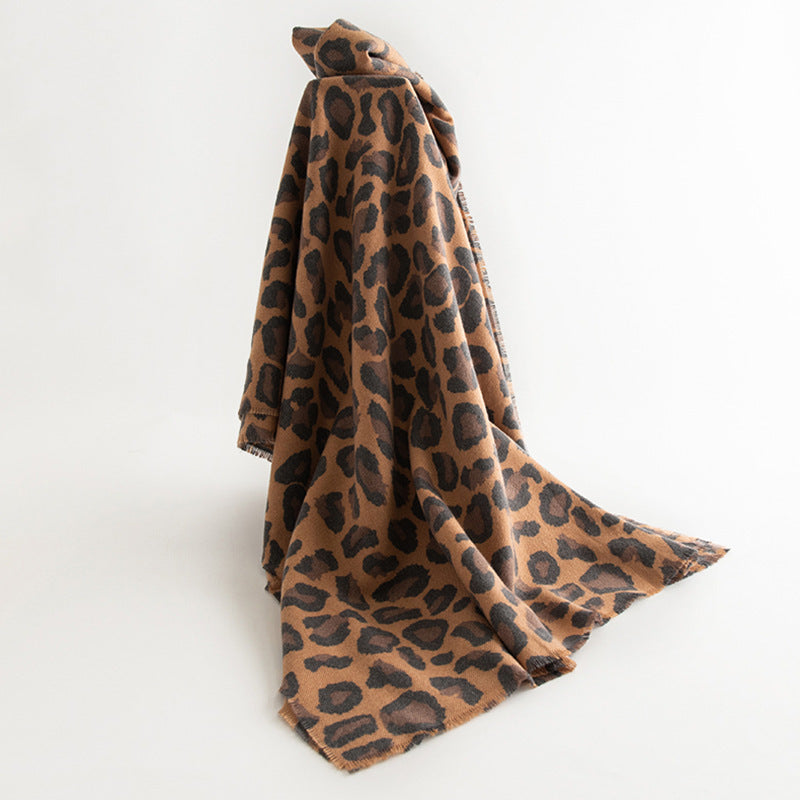 Leopard Print Cashmere-Feel Scarf – Wild Yet Elegant – Leopard Print Black 190X60CM