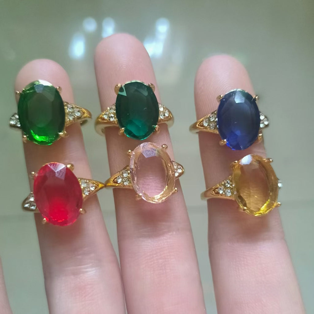 Colorful Zircon Heart Ring – Adjustable Gold-Tone Band – Blue Adjustable Opening rings