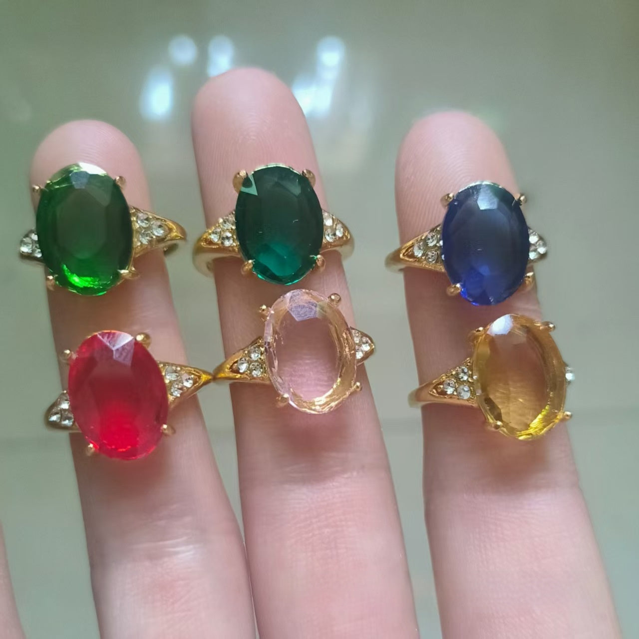 Colorful Zircon Heart Ring – Adjustable Gold-Tone Band – Blue Adjustable Opening rings
