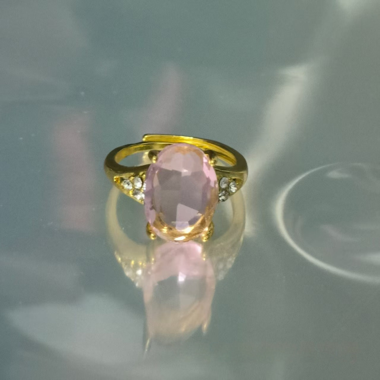 Colorful Zircon Heart Ring – Adjustable Gold-Tone Band – Red Adjustable Opening