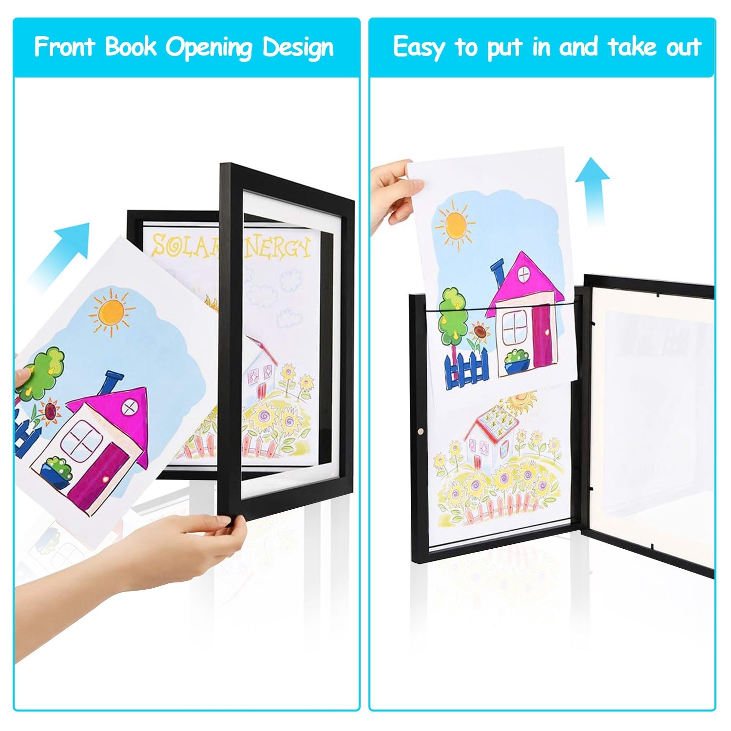 Kids Art Display Frames – 2-Pack Front-Opening Wall Frames with Nails (Black or White)
