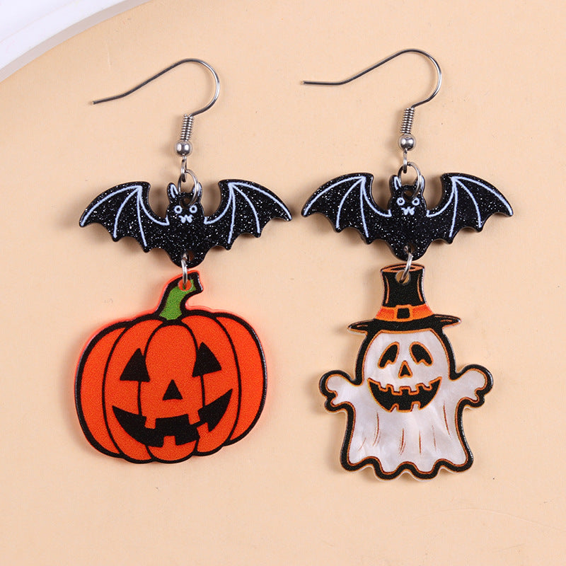 Halloween Acrylic Earrings – Spooky Fun Collection – Green Heart Pumpkin