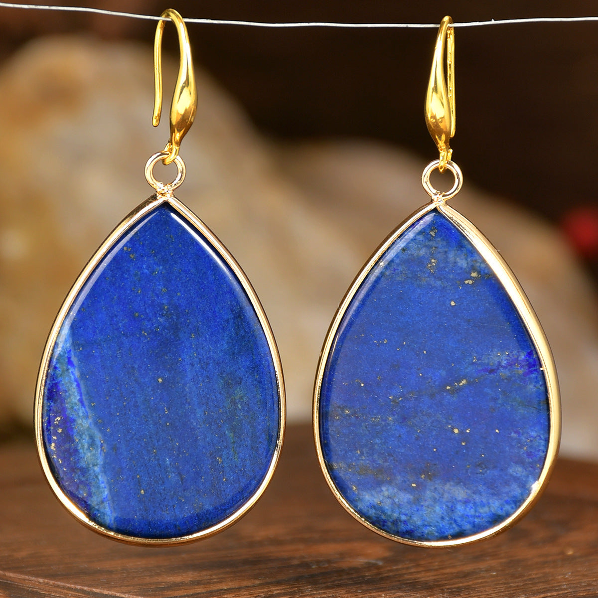 Women’s Retro Natural Stone Drop Earrings – Multicolor Gemstone Variants – Tigereye