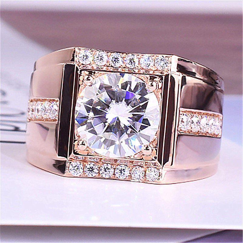 High Carbon Diamond Zircon Men's Imitation Moissanite Ring – Rose Gold Adjustable Opening rings