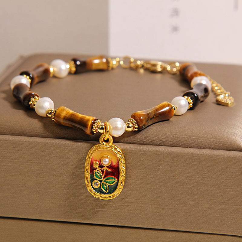 Chinese Style Bamboo & Pearl Women’s Bracelet – 3 Variations – Purple Bamboo Bracelet
