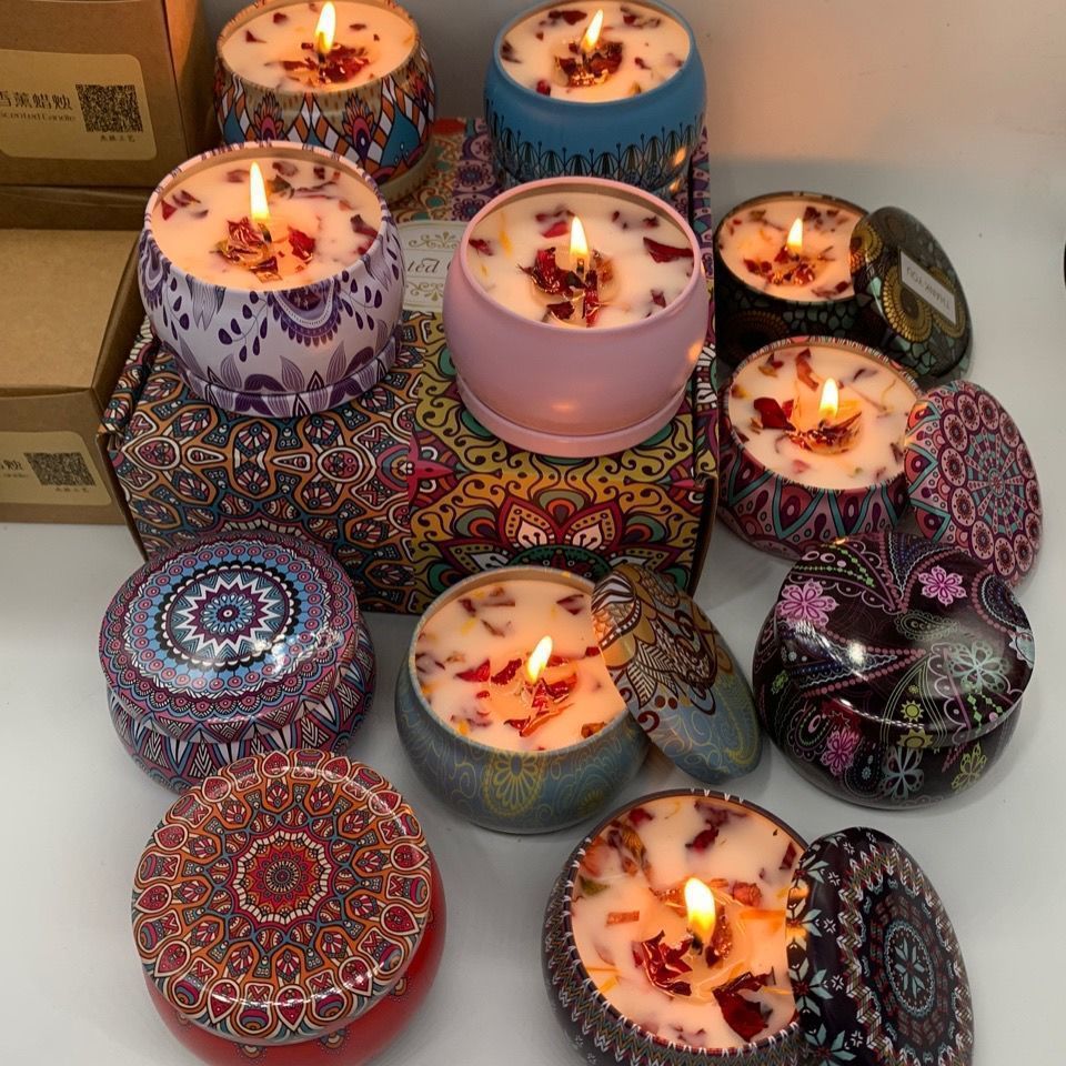 Dried Flower Fragrance Candle – Decorative Tin Gift Candle – 6 CmX4cm Color Box Packaging Cologne Fragrance