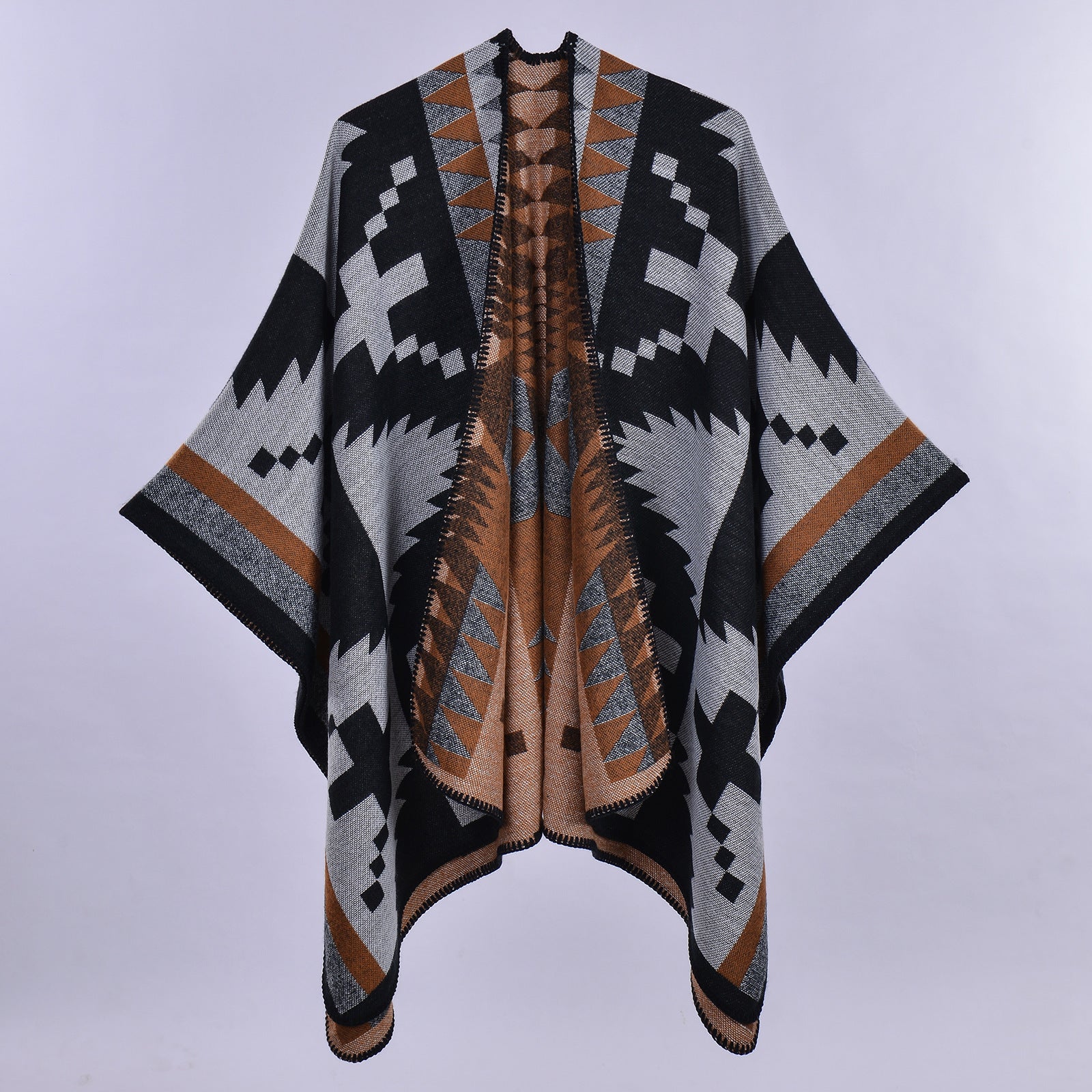 Autumn & Winter Versatile Lattice Travel Shawl – Flower Coffee 130x150CM