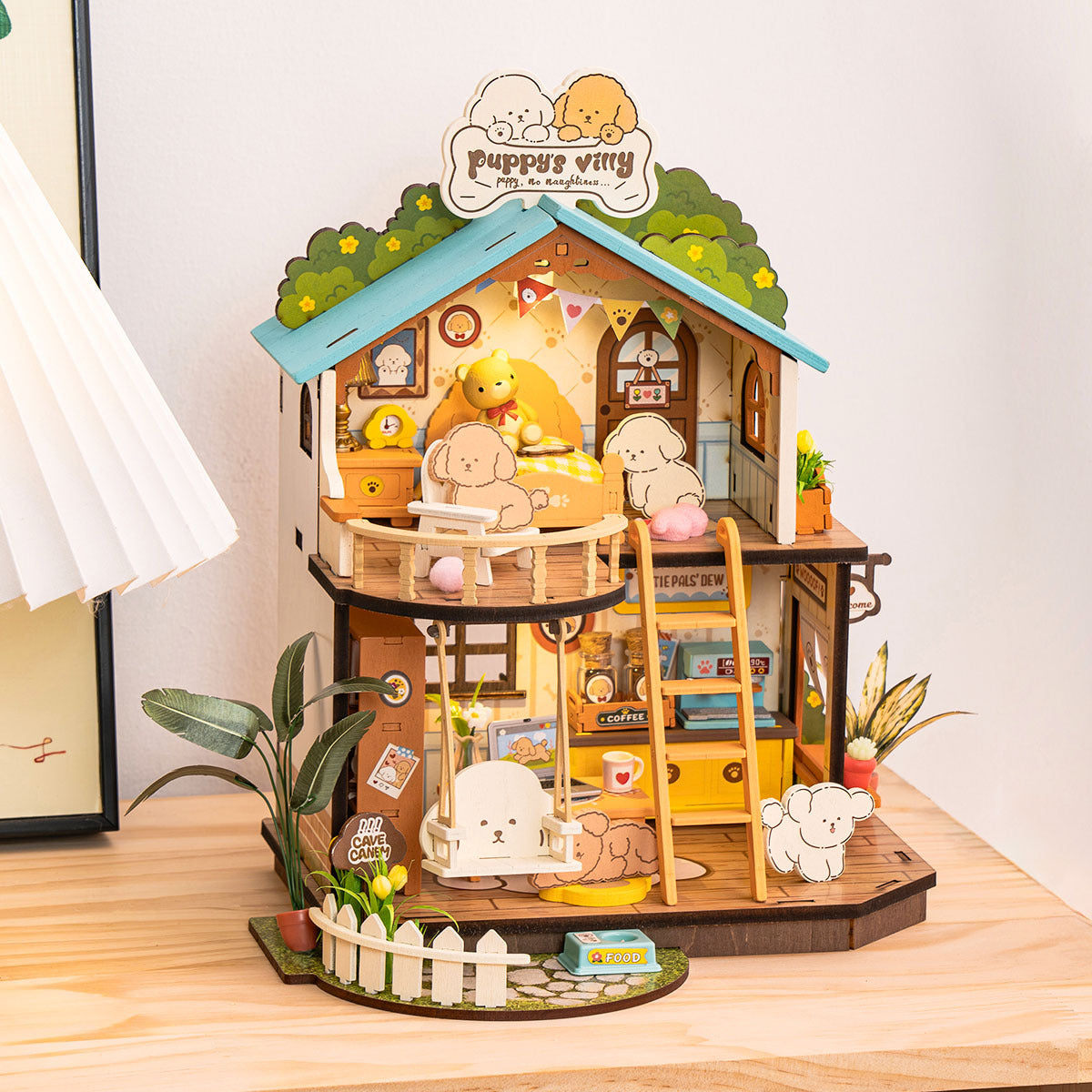 DIY Miniature Dollhouse Kit – Puppy’s Cozy Villa with LED Lights & Furniture