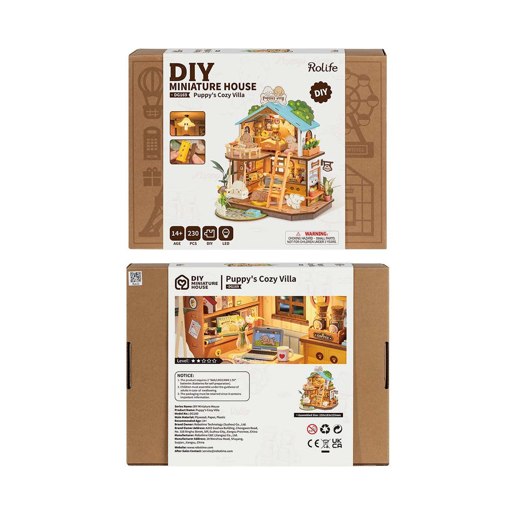 DIY Miniature Dollhouse Kit – Puppy’s Cozy Villa with LED Lights & Furniture