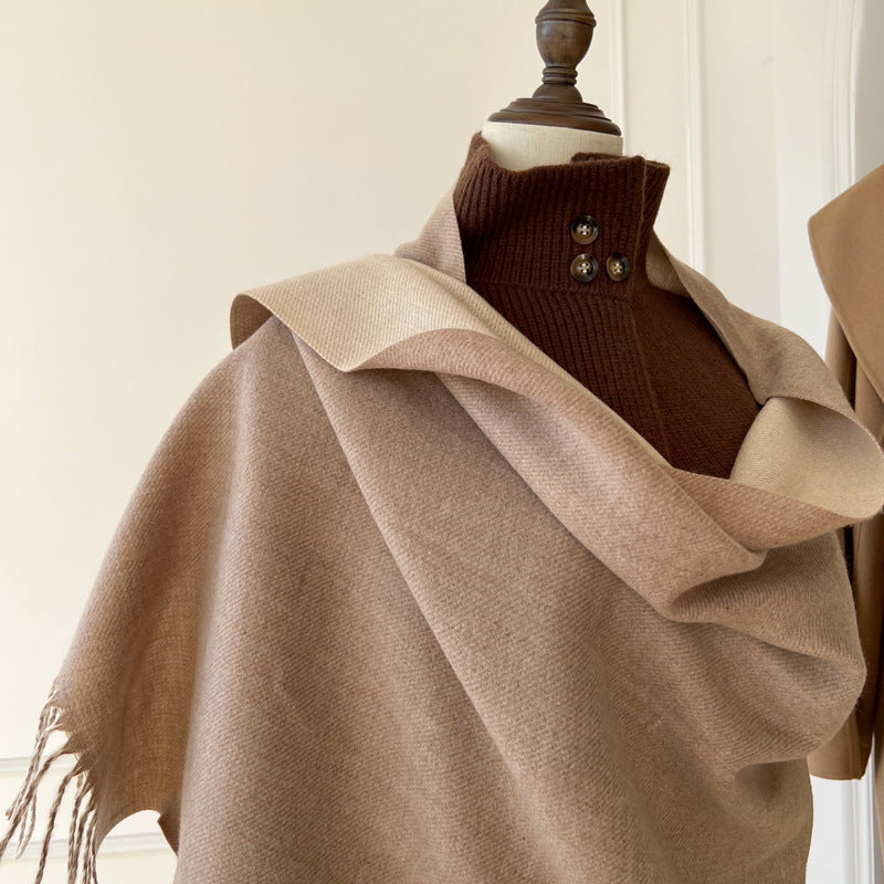 Double-sided Wool Scarf Shawl with Tassels – Cherry Blossom Powder 60X195CM With Tassels