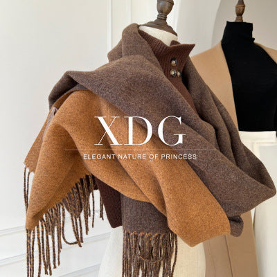 Double-sided Wool Scarf Shawl with Tassels – Medium Gray 60X195CM With Tassels