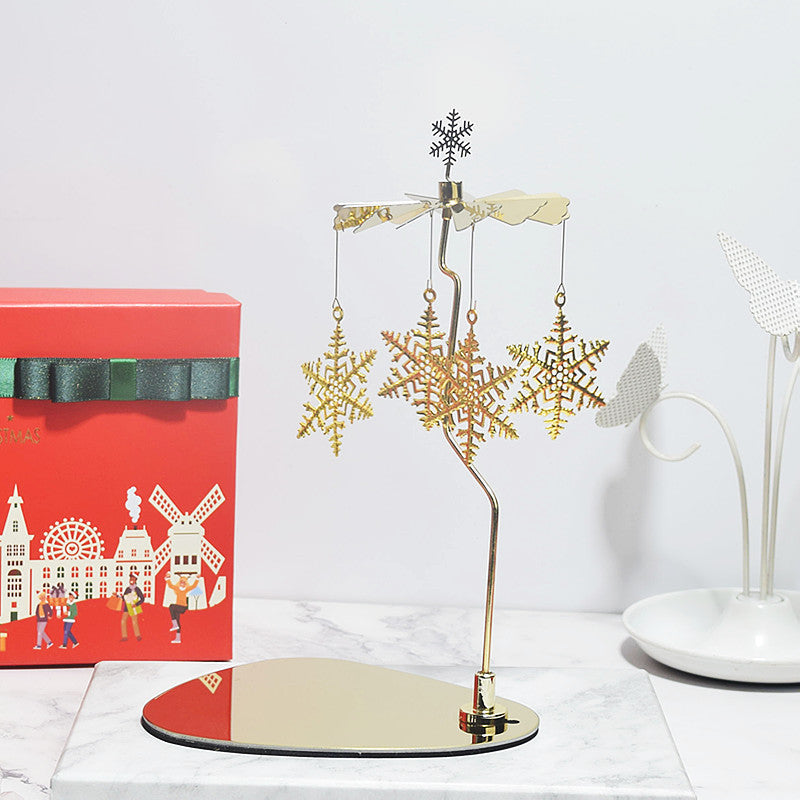 Rotating Candle Holder – Elegant Spinning Design – Golden Snowflake Deer