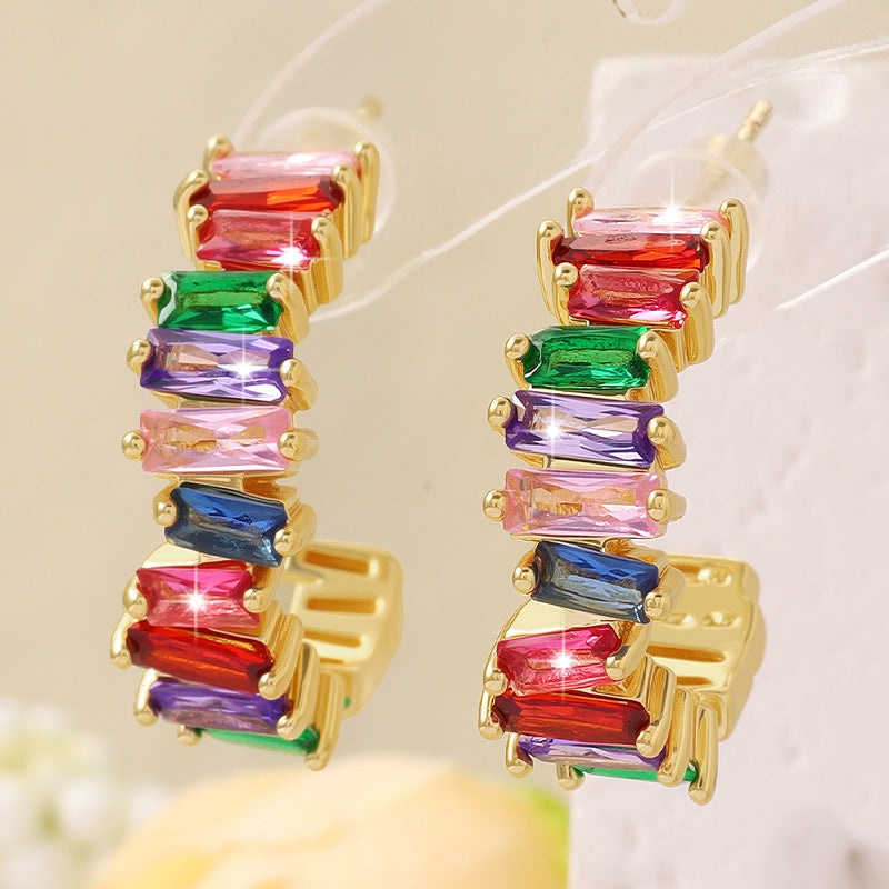 Rainbow Gemstone Hoop Earrings – Gold Plated – ED68413 J earrings