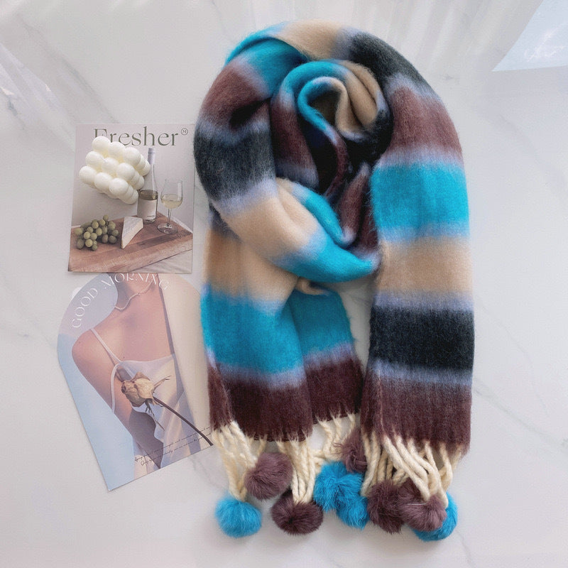 Rainbow Mohair Tassel Scarf – 6color Above 175cm