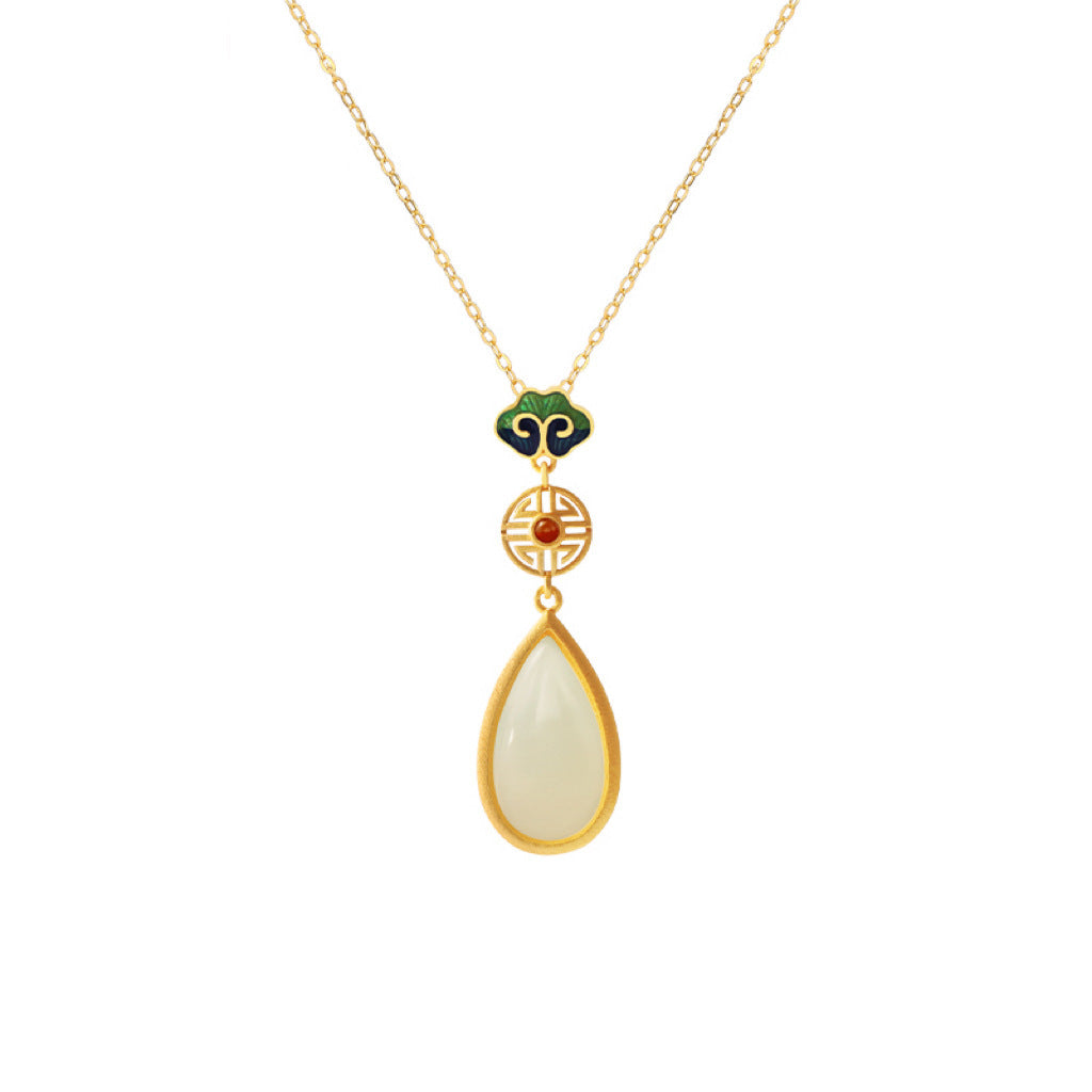 Vintage Water Drop Pendant Necklace – Gold & Jade Inspired