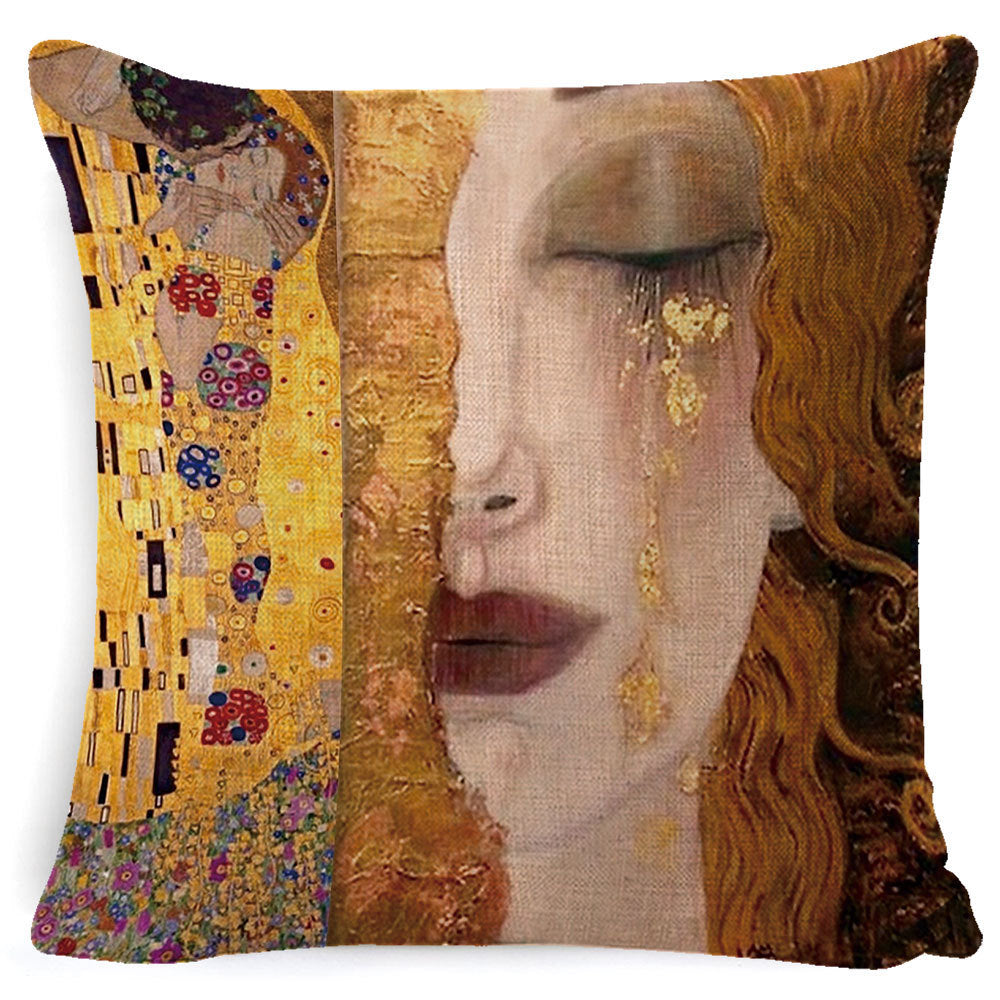 Decorative pillow with artistic design inspired by famous artwork