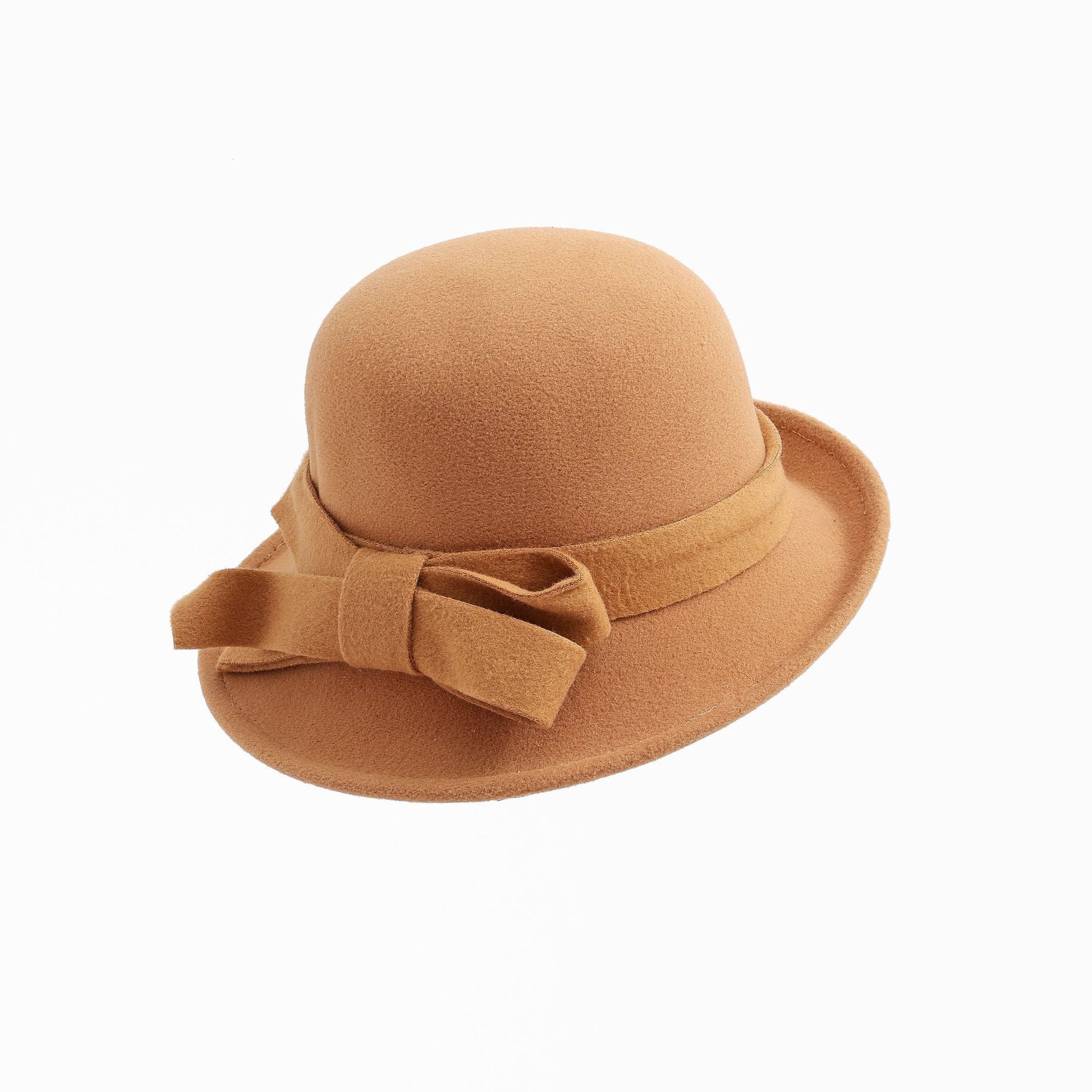 Brown hat with a bow on a white background