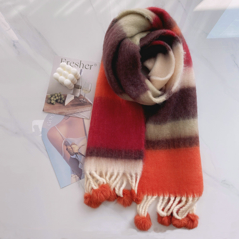 Rainbow Mohair Tassel Scarf