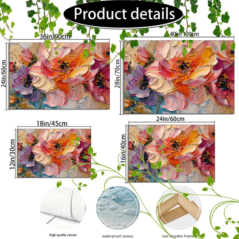 Vibrant Floral Canvas Wall Art with Wooden Frame – 12x8in