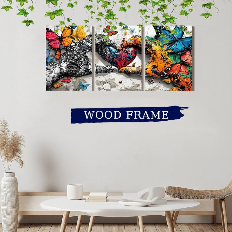 3-Piece Graffiti Love Canvas Wall Art – Framed Street Style Print Set – 24x16inch